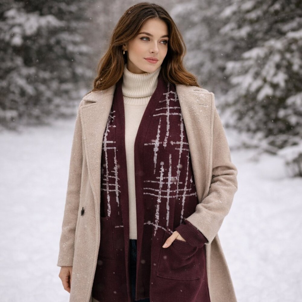 🧥 Avenue “Scarla” Coatigan – Plum & Charcoal | Size 14/16 - Picture 3 of 15